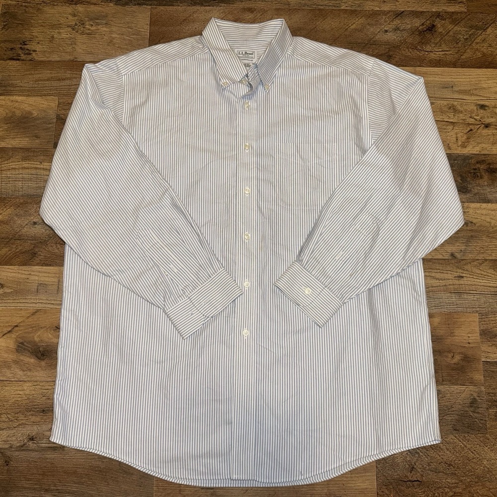 L.L. Bean Dress Shirt Mens 17- 34 Blue Stripe Regular Long Sleeve Cotton